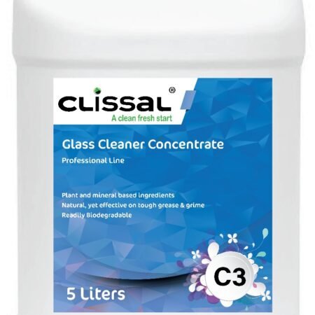 Bottle of Clissal C3, a tint-safe and ammonia-free glass cleaner concentrate for commercial and automotive use.