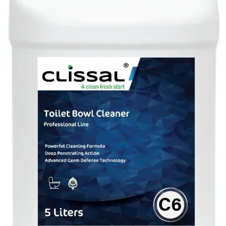 Bottle of Clissal C6, a heavy-duty, acid-based toilet and bowl cleaner for removing rust and lime stains.