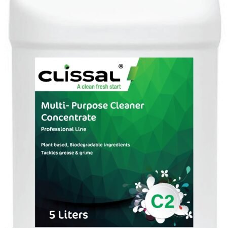 Bottle of Clissal C2, an eco-friendly, plant-based multipurpose surface cleaner concentrate, formulated with EPA Safer Chemical Ingredients.
