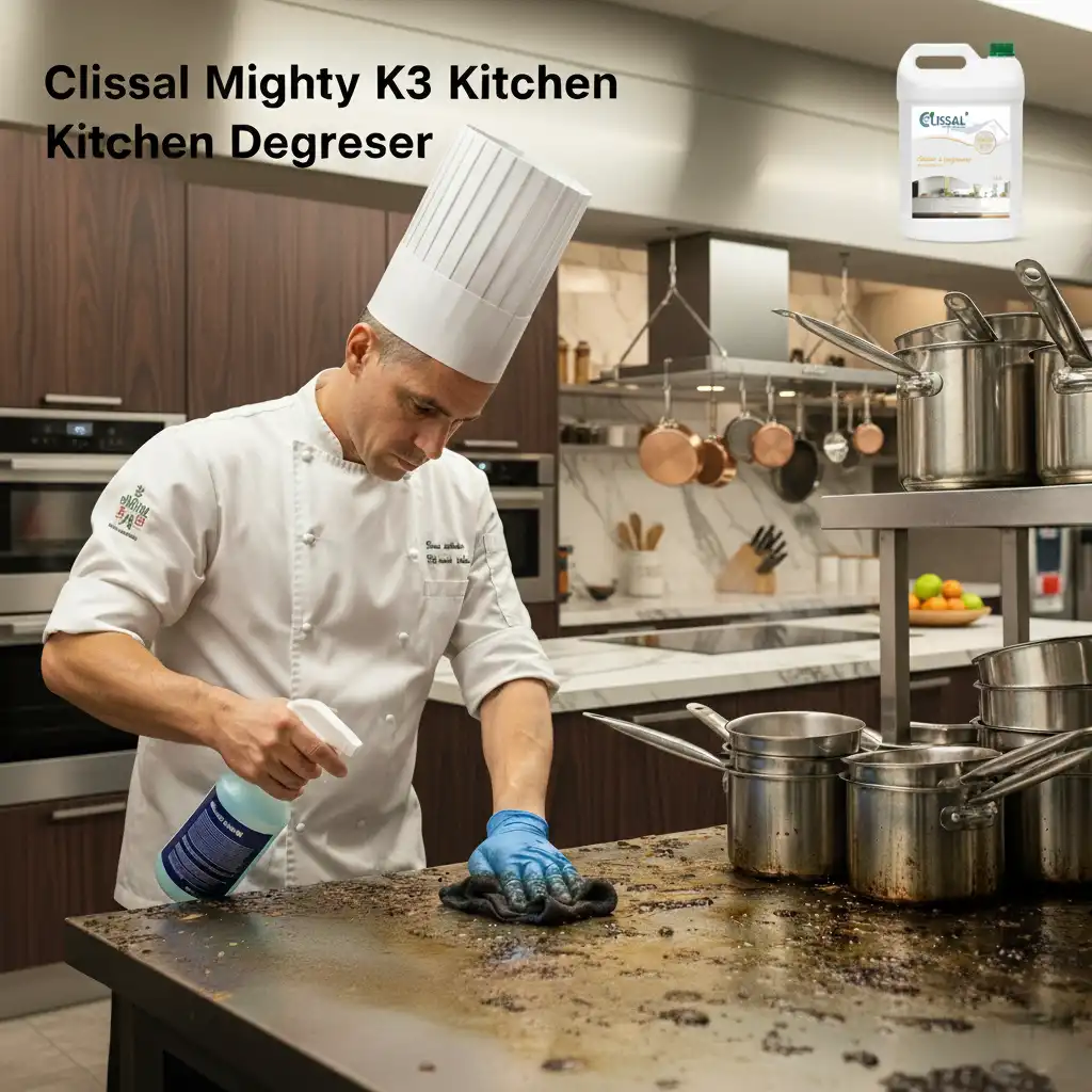 Clissal Mighty K3 Kitchen Degreaser bottle - Professional grade grease remover for commercial kitchens
